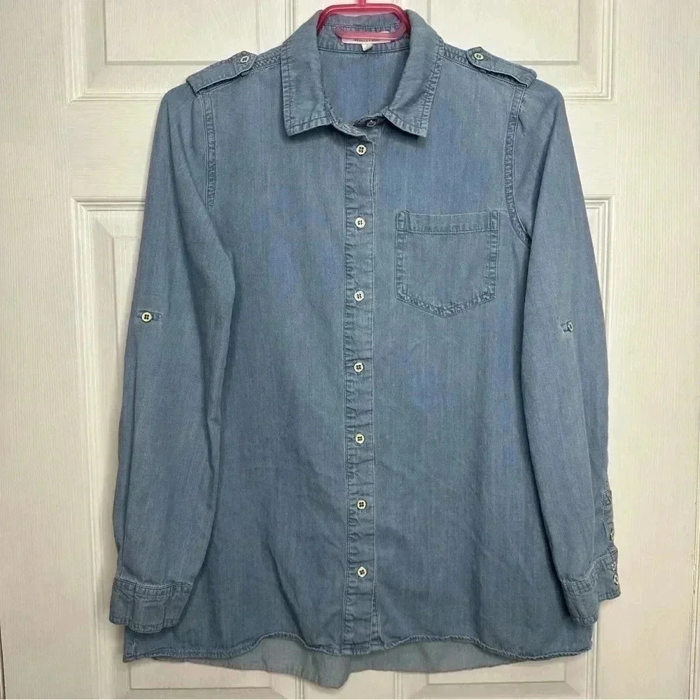 Honey Belle Tencel Shirt Button  Up Collared Front Pocket Size Small